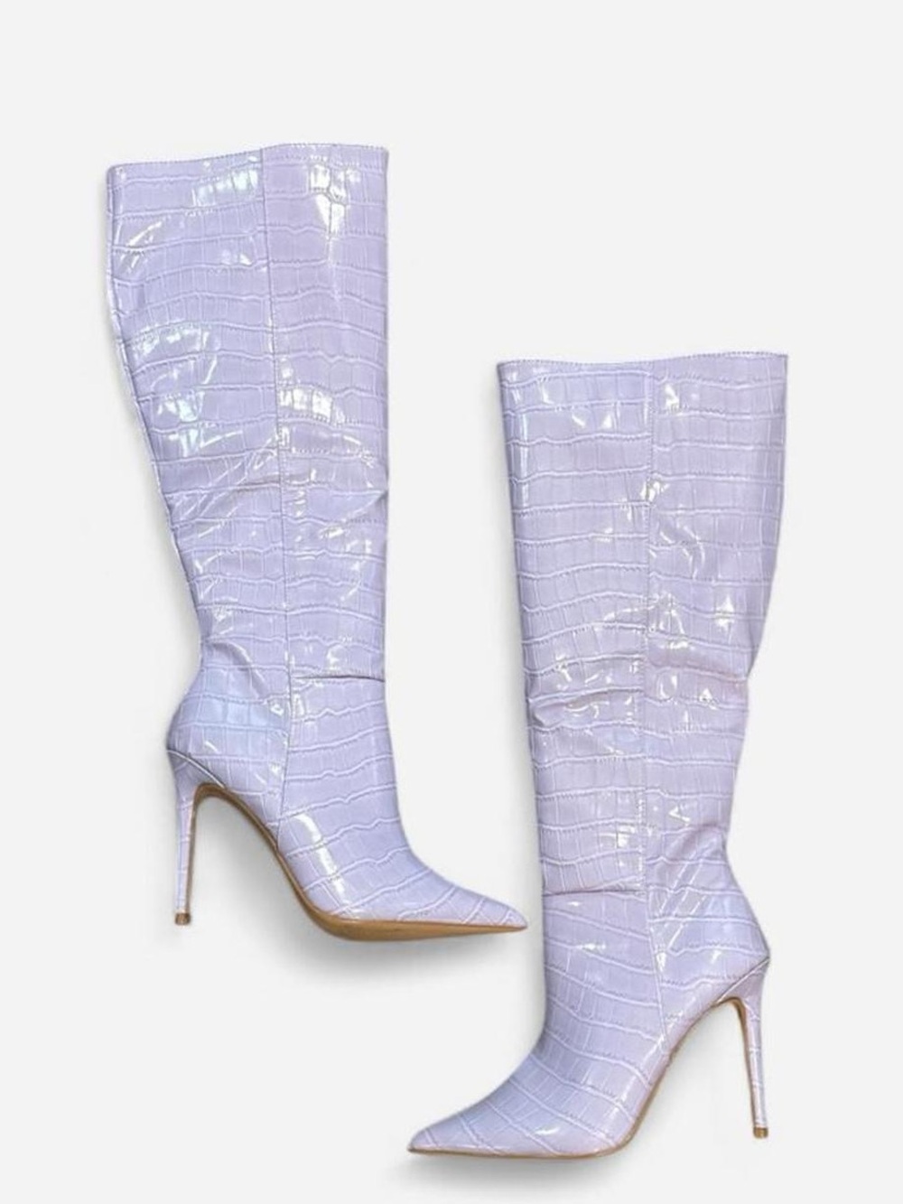 Women's Tall Pointed Toe 4 inch Stiletto Boots - Lavender Croc Knee High Size 8